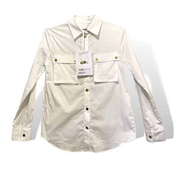 MOSCHINO LOVE EMBROIDERED BREAST-POCKET SAHARAN SHIRT | SIZE: F8 USA6 IT42 | - Picture 4 of 15